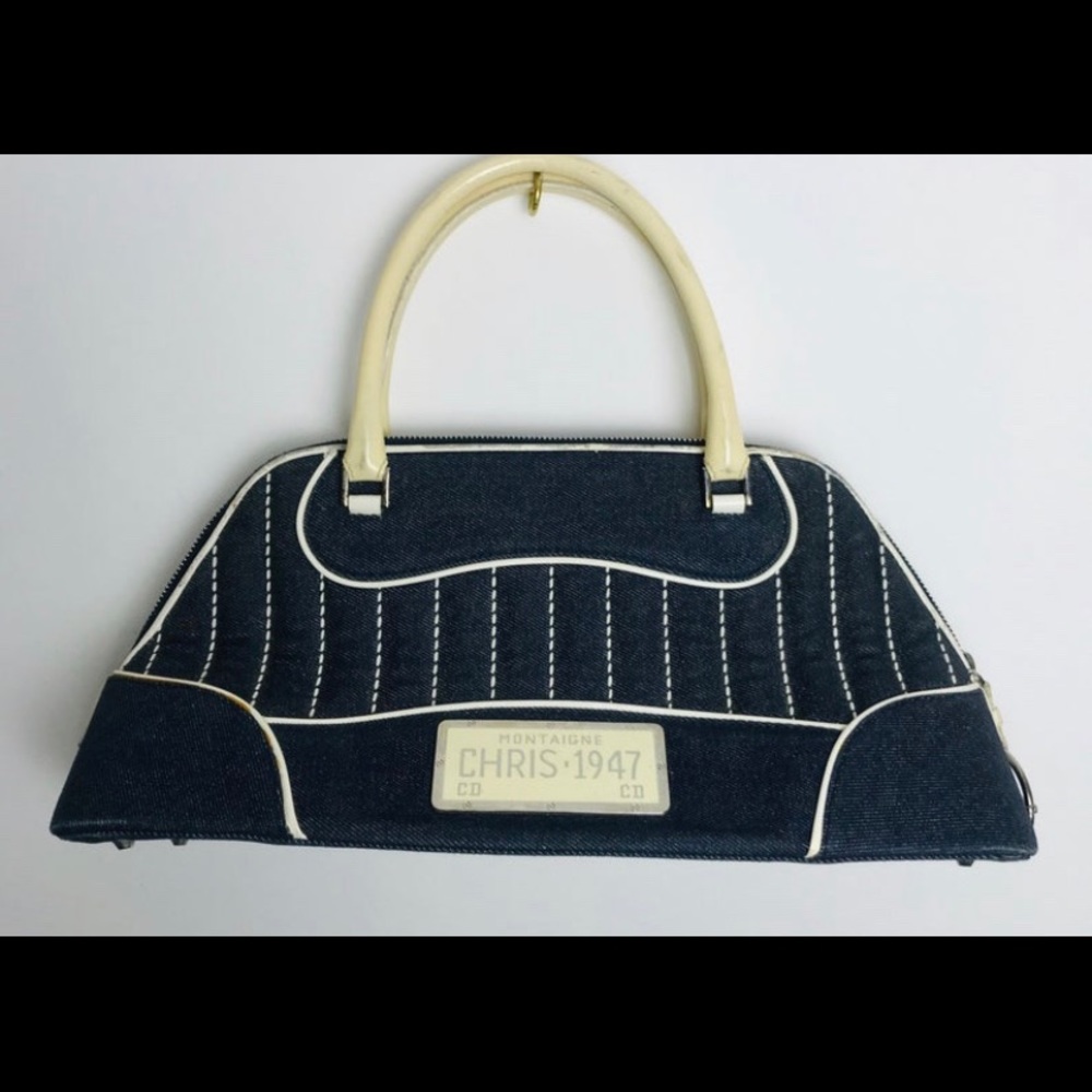 Christian Dior white denim car bag